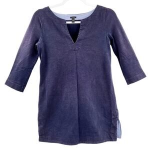 J. Crew Navy Blue 100% Cotton 3/4 Sleeve Split Neck Tunic Shirt Women’s Size XXS